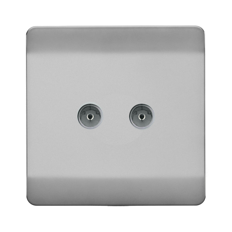 Load image into Gallery viewer, Trendi Switch ART-2TVSBS, Artistic Modern Twin TV Co-Axial Outlet Brushed Steel Finish, BRITISH MADE, (25mm Back Box Required), 5yrs Warranty - 53668
