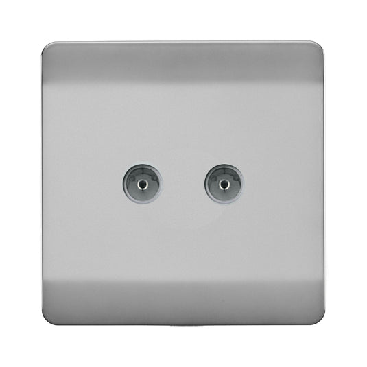 Trendi Switch ART-2TVSBS, Artistic Modern Twin TV Co-Axial Outlet Brushed Steel Finish, BRITISH MADE, (25mm Back Box Required), 5yrs Warranty - 53668