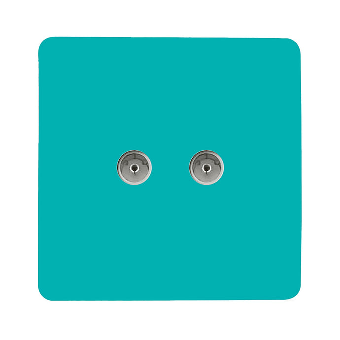 Trendi Switch ART-2TVSBT, Artistic Modern Twin TV Co-Axial Outlet Bright Teal Finish, BRITISH MADE, (25mm Back Box Required), 5yrs Warranty - 53669