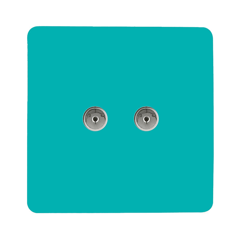 Load image into Gallery viewer, Trendi Switch ART-2TVSBT, Artistic Modern Twin TV Co-Axial Outlet Bright Teal Finish, BRITISH MADE, (25mm Back Box Required), 5yrs Warranty - 53669
