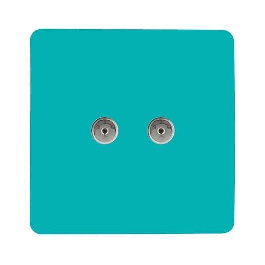 Trendi Switch ART-2TVSBT, Artistic Modern Twin TV Co-Axial Outlet Bright Teal Finish, BRITISH MADE, (25mm Back Box Required), 5yrs Warranty - 53669