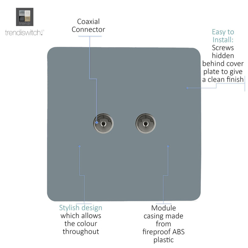 Load image into Gallery viewer, Trendi Switch ART-2TVSCG, Artistic Modern Twin TV Co-Axial Outlet Cool Grey Finish, BRITISH MADE, (25mm Back Box Required), 5yrs Warranty - 53670
