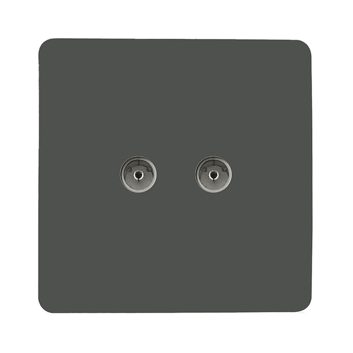 Trendi Switch ART-2TVSCH, Artistic Modern Twin TV Co-Axial Outlet Charcoal Finish, BRITISH MADE, (25mm Back Box Required), 5yrs Warranty - 53671