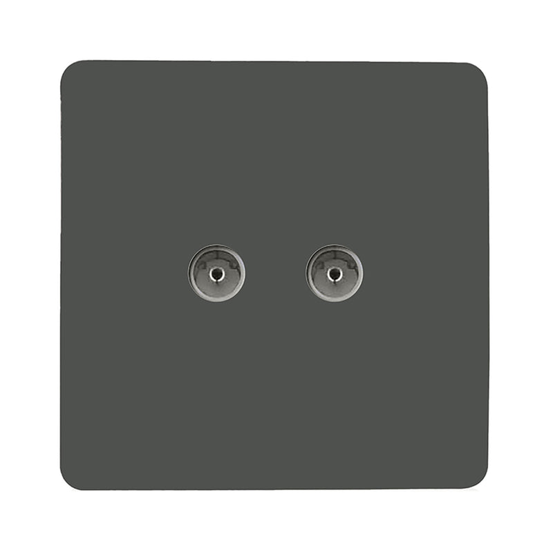 Load image into Gallery viewer, Trendi Switch ART-2TVSCH, Artistic Modern Twin TV Co-Axial Outlet Charcoal Finish, BRITISH MADE, (25mm Back Box Required), 5yrs Warranty - 53671
