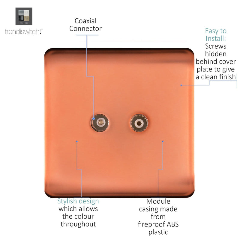 Load image into Gallery viewer, Trendi Switch ART-2TVSCPR, Artistic Modern Twin TV Co-Axial Outlet Copper Finish, BRITISH MADE, (25mm Back Box Required), 5yrs Warranty - 53672
