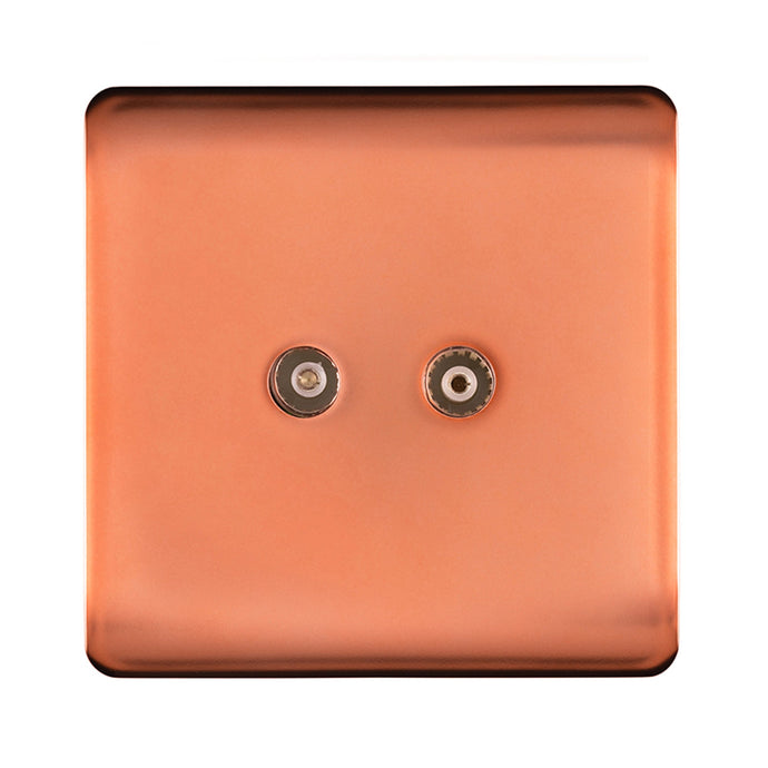 Trendi Switch ART-2TVSCPR, Artistic Modern Twin TV Co-Axial Outlet Copper Finish, BRITISH MADE, (25mm Back Box Required), 5yrs Warranty - 53672