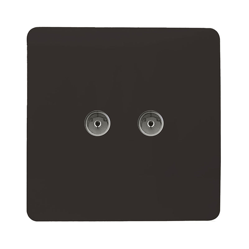 Load image into Gallery viewer, Trendi Switch ART-2TVSDB, Artistic Modern Twin TV Co-Axial Outlet Dark Brown Finish, BRITISH MADE, (25mm Back Box Required), 5yrs Warranty - 53673
