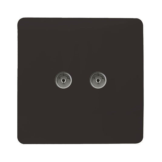 Trendi Switch ART-2TVSDB, Artistic Modern Twin TV Co-Axial Outlet Dark Brown Finish, BRITISH MADE, (25mm Back Box Required), 5yrs Warranty - 53673