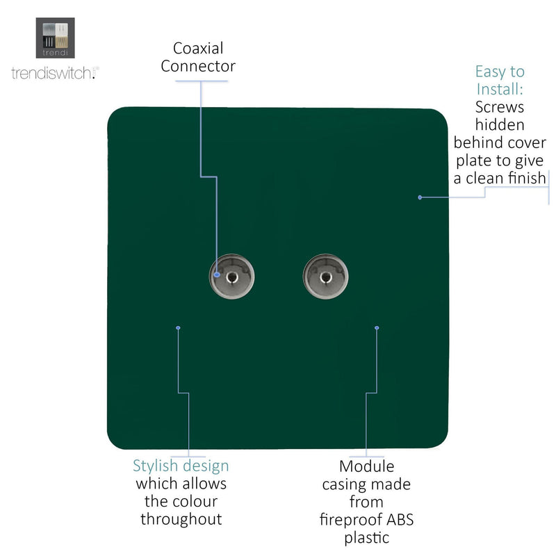 Load image into Gallery viewer, Trendi Switch ART-2TVSDG, Artistic Modern Twin TV Co-Axial Outlet Dark Green Finish, BRITISH MADE, (25mm Back Box Required), 5yrs Warranty - 53674
