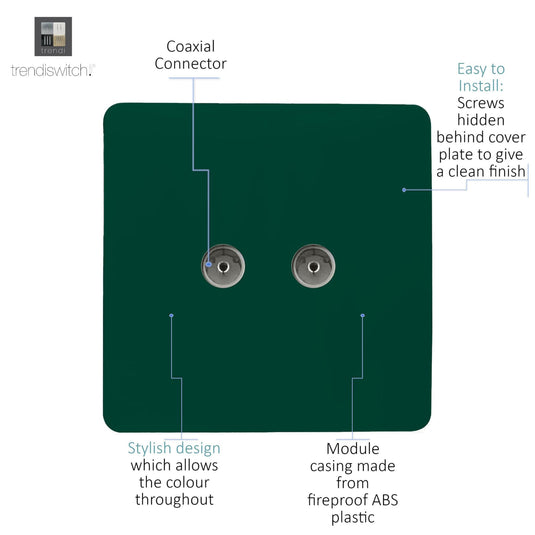 Trendi Switch ART-2TVSDG, Artistic Modern Twin TV Co-Axial Outlet Dark Green Finish, BRITISH MADE, (25mm Back Box Required), 5yrs Warranty - 53674