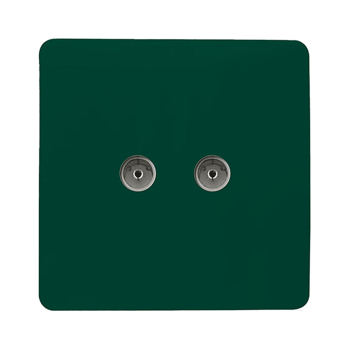 Trendi Switch ART-2TVSDG, Artistic Modern Twin TV Co-Axial Outlet Dark Green Finish, BRITISH MADE, (25mm Back Box Required), 5yrs Warranty - 53674