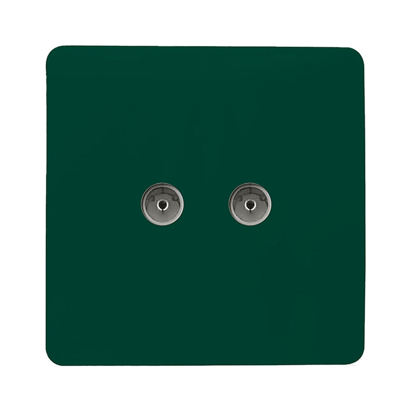 Load image into Gallery viewer, Trendi Switch ART-2TVSDG, Artistic Modern Twin TV Co-Axial Outlet Dark Green Finish, BRITISH MADE, (25mm Back Box Required), 5yrs Warranty - 53674
