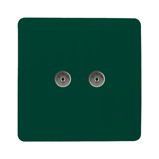 Trendi Switch ART-2TVSDG, Artistic Modern Twin TV Co-Axial Outlet Dark Green Finish, BRITISH MADE, (25mm Back Box Required), 5yrs Warranty - 53674