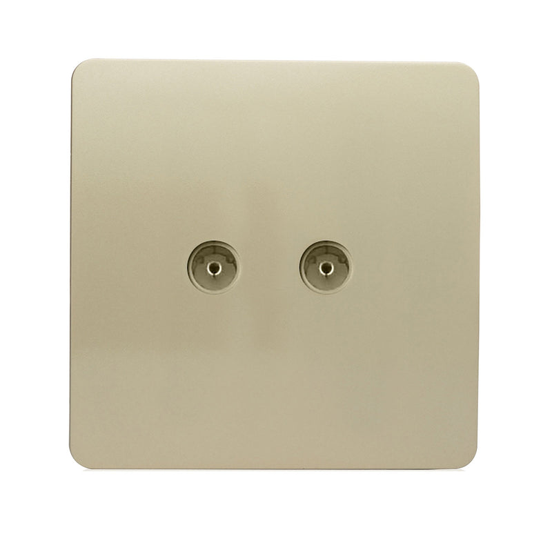 Load image into Gallery viewer, Trendi Switch ART-2TVSGO, Artistic Modern Twin TV Co-Axial Outlet Champagne Gold Finish, BRITISH MADE, (25mm Back Box Required), 5yrs Warranty - 43848
