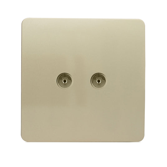 Trendi Switch ART-2TVSGO, Artistic Modern Twin TV Co-Axial Outlet Champagne Gold Finish, BRITISH MADE, (25mm Back Box Required), 5yrs Warranty - 43848