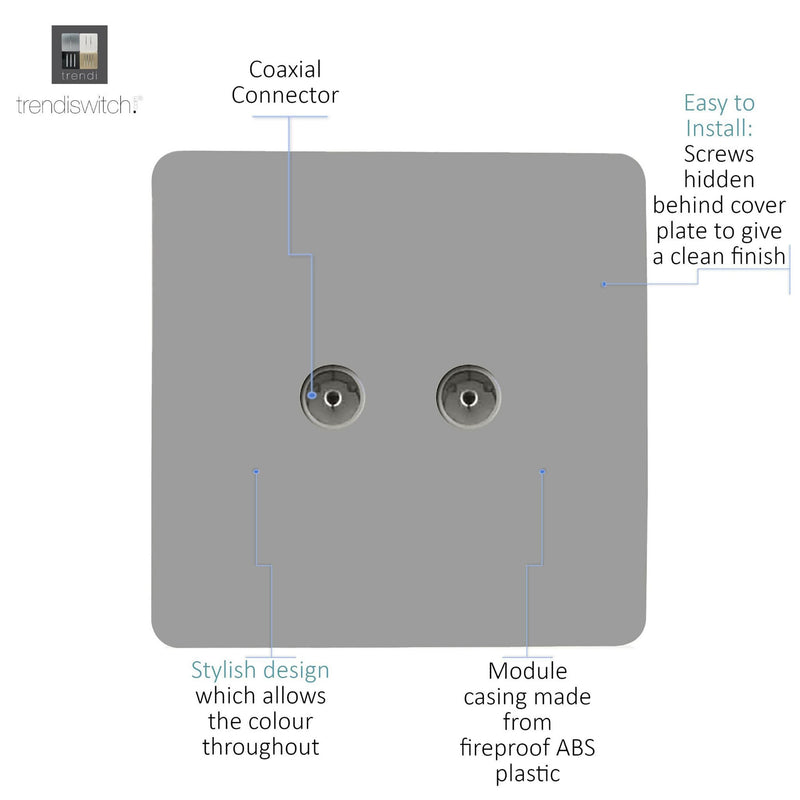 Load image into Gallery viewer, Trendi Switch ART-2TVSLG, Artistic Modern Twin TV Co-Axial Outlet Light Grey Finish, BRITISH MADE, (25mm Back Box Required), 5yrs Warranty - 53675
