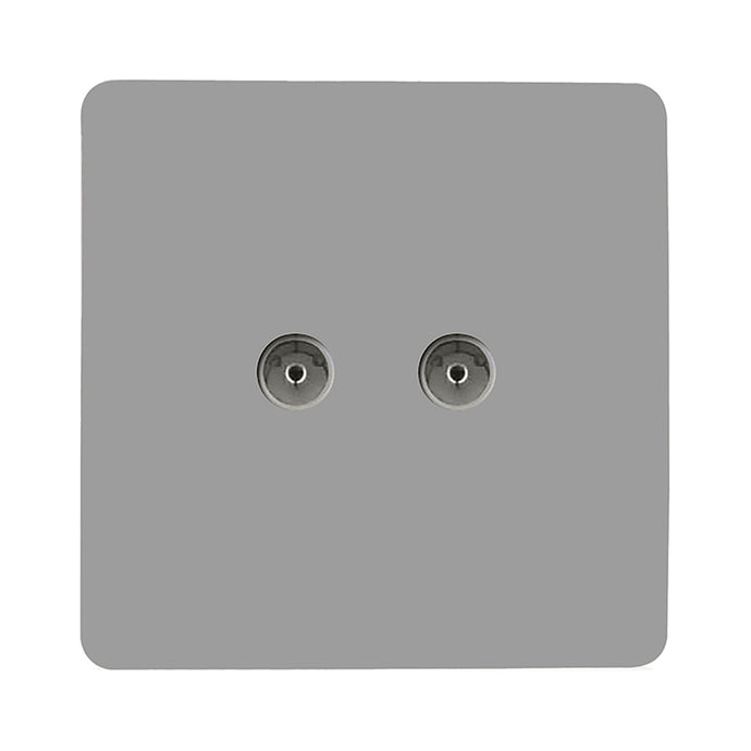 Trendi Switch ART-2TVSLG, Artistic Modern Twin TV Co-Axial Outlet Light Grey Finish, BRITISH MADE, (25mm Back Box Required), 5yrs Warranty - 53675