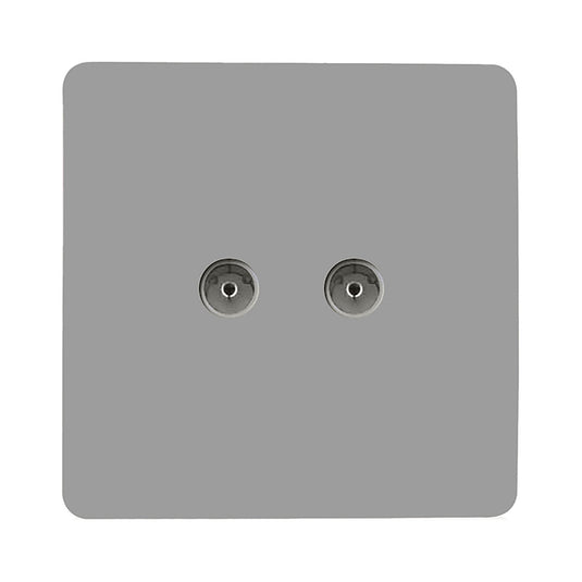 Trendi Switch ART-2TVSLG, Artistic Modern Twin TV Co-Axial Outlet Light Grey Finish, BRITISH MADE, (25mm Back Box Required), 5yrs Warranty - 53675