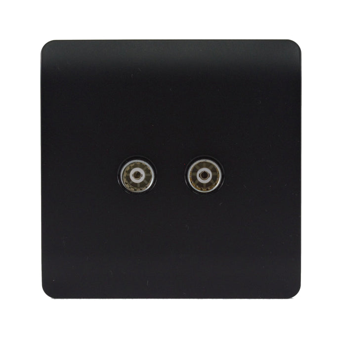 Trendi Switch ART-2TVSMBK, Artistic Modern Twin TV Co-Axial Outlet Matt Black Finish, BRITISH MADE, (25mm Back Box Required), 5yrs Warranty - 43849