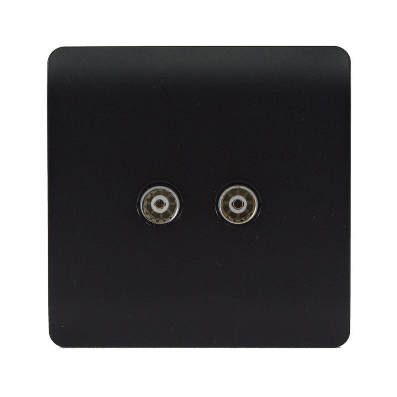 Load image into Gallery viewer, Trendi Switch ART-2TVSMBK, Artistic Modern Twin TV Co-Axial Outlet Matt Black Finish, BRITISH MADE, (25mm Back Box Required), 5yrs Warranty - 43849
