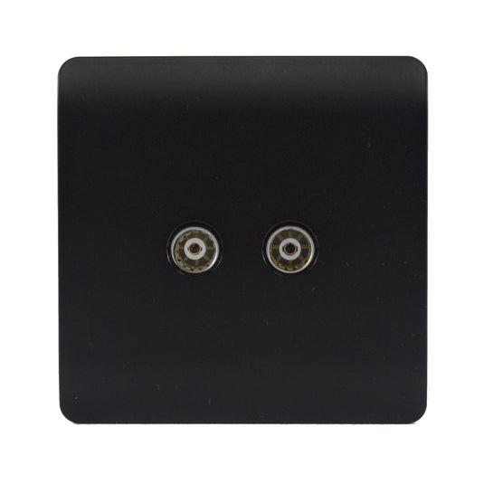 Trendi Switch ART-2TVSMBK, Artistic Modern Twin TV Co-Axial Outlet Matt Black Finish, BRITISH MADE, (25mm Back Box Required), 5yrs Warranty - 43849