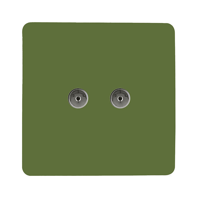 Trendi Switch ART-2TVSMG, Artistic Modern Twin TV Co-Axial Outlet Moss Green Finish, BRITISH MADE, (25mm Back Box Required), 5yrs Warranty - 53677