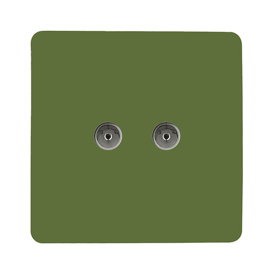 Trendi Switch ART-2TVSMG, Artistic Modern Twin TV Co-Axial Outlet Moss Green Finish, BRITISH MADE, (25mm Back Box Required), 5yrs Warranty - 53677