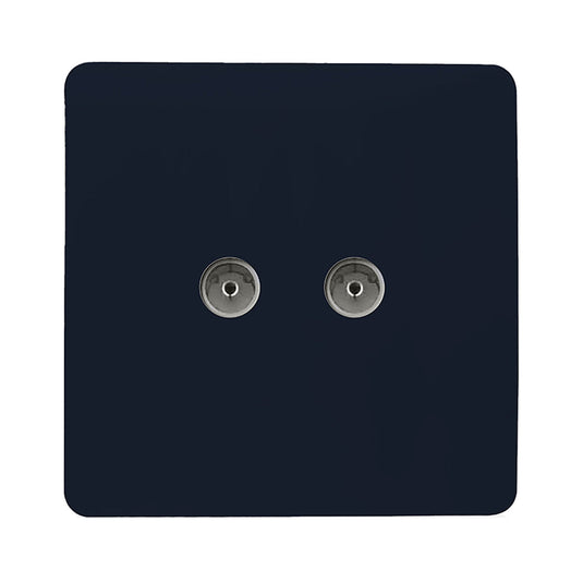 Trendi Switch ART-2TVSNV, Artistic Modern Twin TV Co-Axial Outlet Navy Blue Finish, BRITISH MADE, (25mm Back Box Required), 5yrs Warranty - 53678