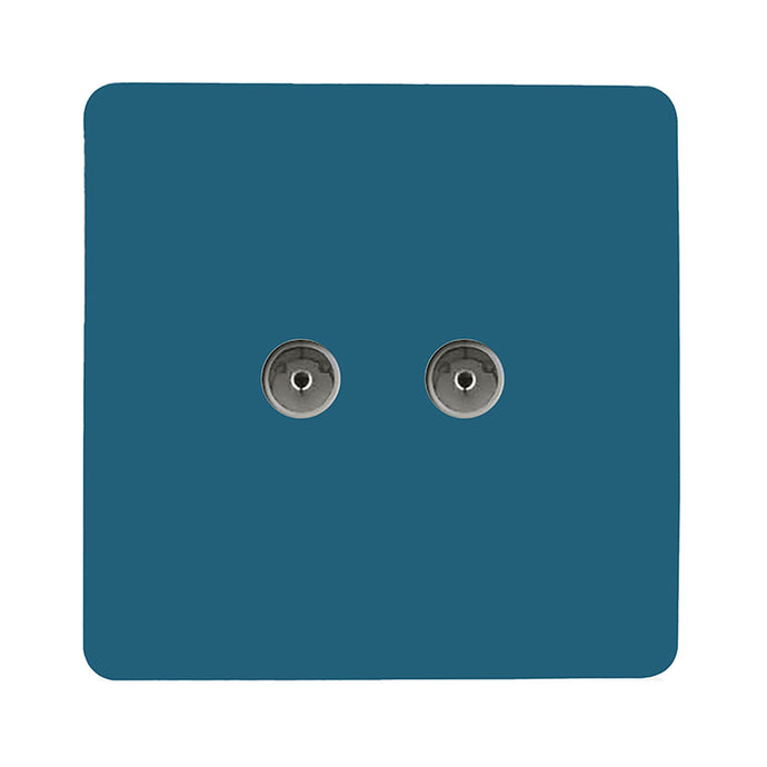 Trendi Switch ART-2TVSOB, Artistic Modern Twin TV Co-Axial Outlet Ocean Blue Finish, BRITISH MADE, (25mm Back Box Required), 5yrs Warranty - 53679