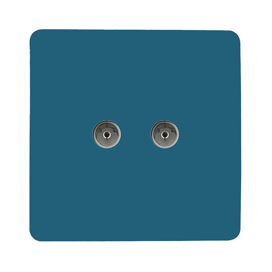 Trendi Switch ART-2TVSOB, Artistic Modern Twin TV Co-Axial Outlet Ocean Blue Finish, BRITISH MADE, (25mm Back Box Required), 5yrs Warranty - 53679