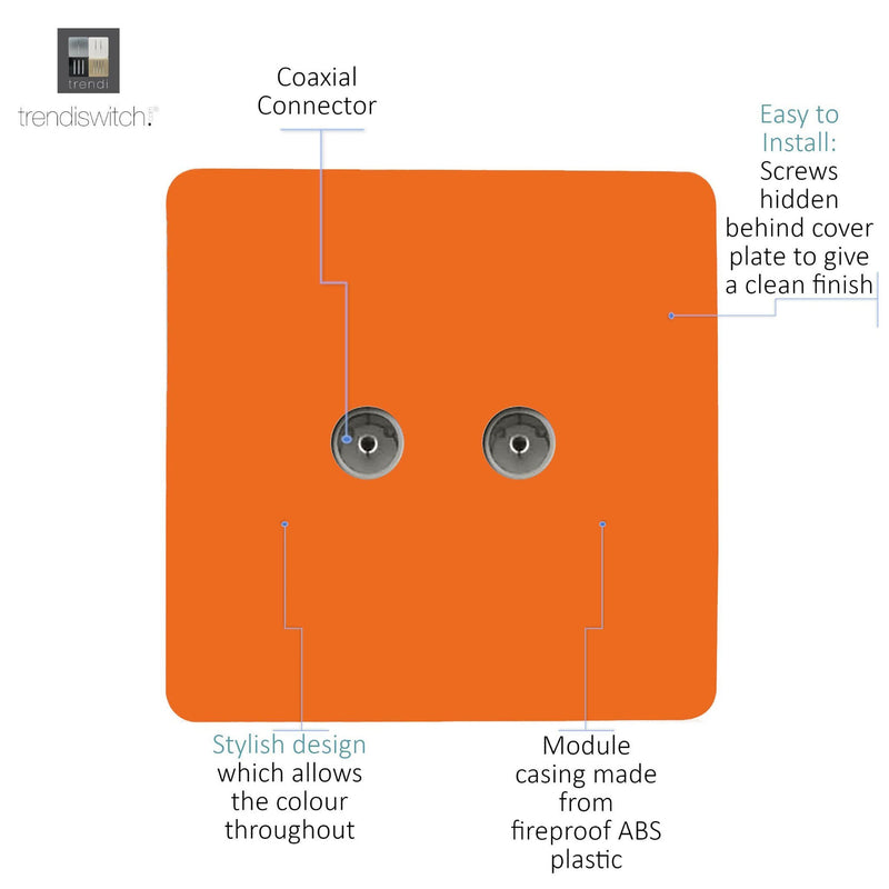 Load image into Gallery viewer, Trendi Switch ART-2TVSOR, Artistic Modern Twin TV Co-Axial Outlet Orange Finish, BRITISH MADE, (25mm Back Box Required), 5yrs Warranty - 53680
