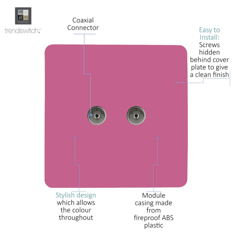 Load image into Gallery viewer, Trendi Switch ART-2TVSPK, Artistic Modern Twin TV Co-Axial Outlet Pink Finish, BRITISH MADE, (25mm Back Box Required), 5yrs Warranty - 53681
