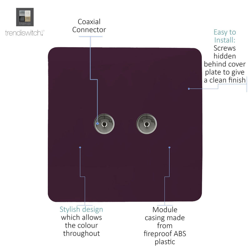 Load image into Gallery viewer, Trendi Switch ART-2TVSPL, Artistic Modern Twin TV Co-Axial Outlet Plum Finish, BRITISH MADE, (25mm Back Box Required), 5yrs Warranty - 53682
