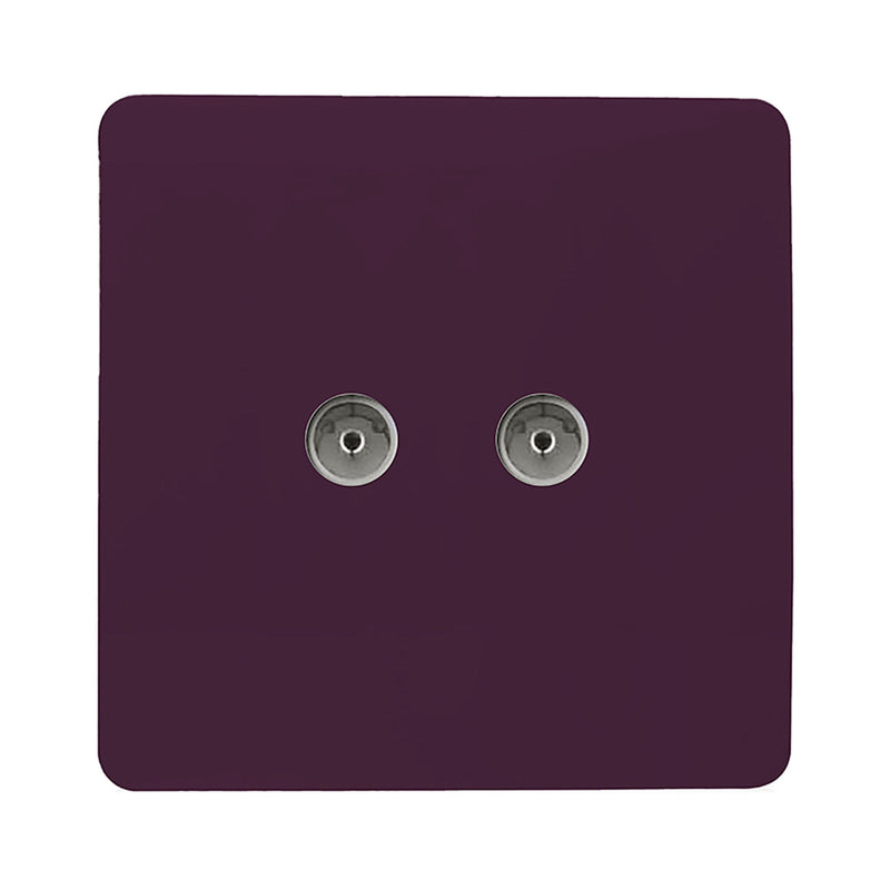 Load image into Gallery viewer, Trendi Switch ART-2TVSPL, Artistic Modern Twin TV Co-Axial Outlet Plum Finish, BRITISH MADE, (25mm Back Box Required), 5yrs Warranty - 53682
