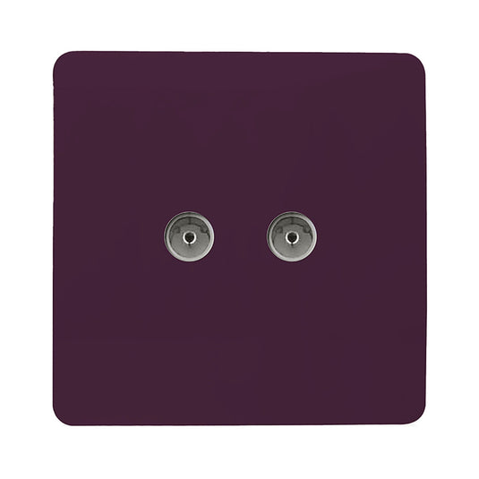 Trendi Switch ART-2TVSPL, Artistic Modern Twin TV Co-Axial Outlet Plum Finish, BRITISH MADE, (25mm Back Box Required), 5yrs Warranty - 53682