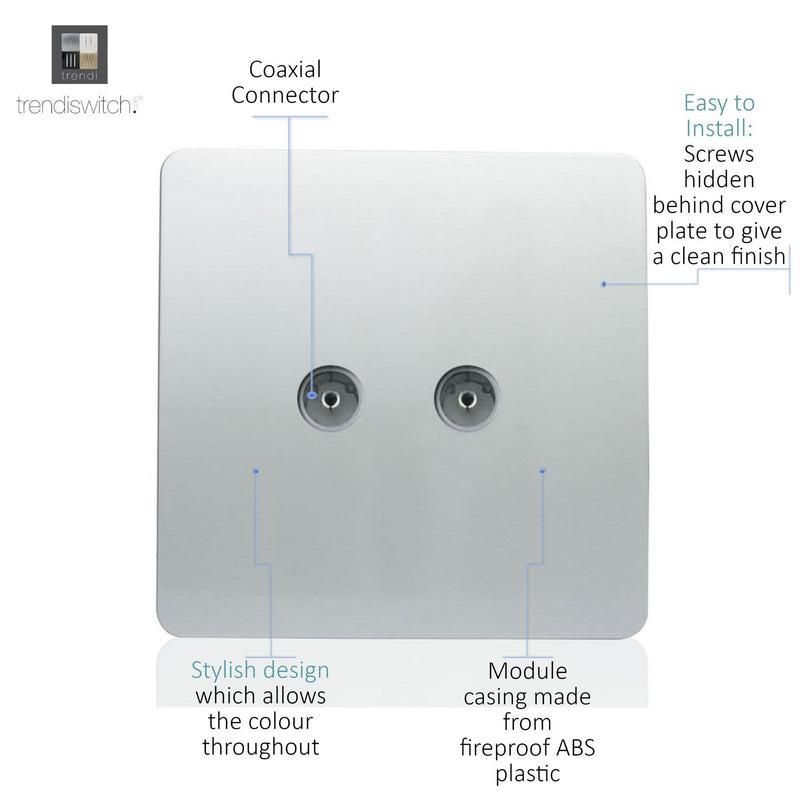 Load image into Gallery viewer, Trendi Switch ART-2TVSSI, Artistic Modern Twin TV Co-Axial Outlet Silver Finish, BRITISH MADE, (25mm Back Box Required), 5yrs Warranty - 43850
