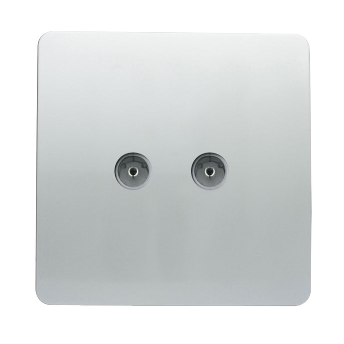 Trendi Switch ART-2TVSSI, Artistic Modern Twin TV Co-Axial Outlet Silver Finish, BRITISH MADE, (25mm Back Box Required), 5yrs Warranty - 43850