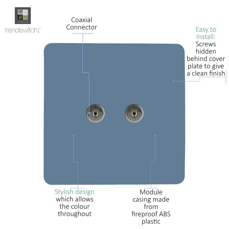 Load image into Gallery viewer, Trendi Switch ART-2TVSSK, Artistic Modern Twin TV Co-Axial Outlet Sky Finish, BRITISH MADE, (25mm Back Box Required), 5yrs Warranty - 53684
