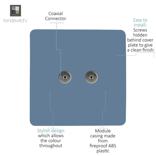 Trendi Switch ART-2TVSSK, Artistic Modern Twin TV Co-Axial Outlet Sky Finish, BRITISH MADE, (25mm Back Box Required), 5yrs Warranty - 53684