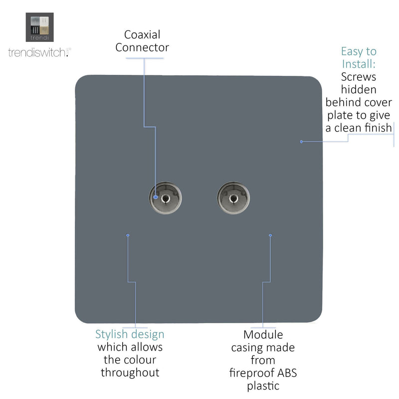 Load image into Gallery viewer, Trendi Switch ART-2TVSWG, Artistic Modern Twin TV Co-Axial Outlet Warm Grey Finish, BRITISH MADE, (25mm Back Box Required), 5yrs Warranty - 53685
