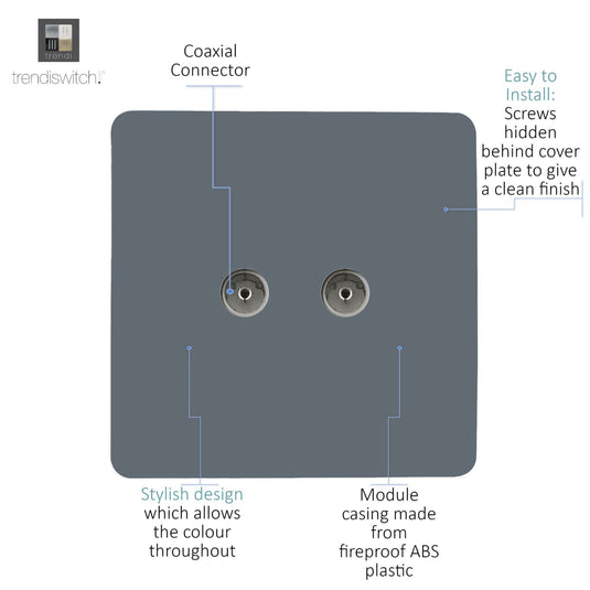 Trendi Switch ART-2TVSWG, Artistic Modern Twin TV Co-Axial Outlet Warm Grey Finish, BRITISH MADE, (25mm Back Box Required), 5yrs Warranty - 53685