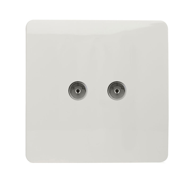 Load image into Gallery viewer, Trendi Switch ART-2TVSWH, Artistic Modern Twin TV Co-Axial Outlet Gloss White Finish, BRITISH MADE, (25mm Back Box Required), 5yrs Warranty - 43851
