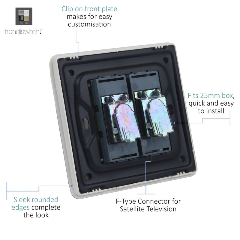 Load image into Gallery viewer, Trendi Switch ART-2TVSBK, Artistic Modern Twin TV Co-Axial Outlet Gloss Black Finish, BRITISH MADE, (25mm Back Box Required), 5yrs Warranty - 43847
