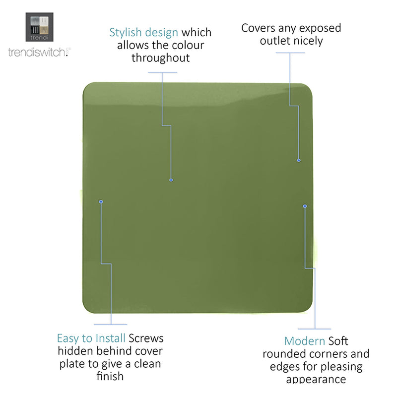 Load image into Gallery viewer, Trendi Switch ART-BLKMG, Artistic Modern 1 Gang Blanking Plate Moss Green Finish, BRITISH MADE, (25mm Back Box Required), 5yrs Warranty - 53695
