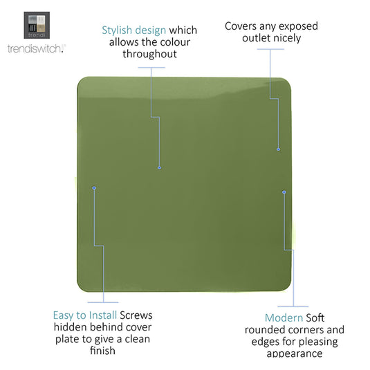 Trendi Switch ART-BLKMG, Artistic Modern 1 Gang Blanking Plate Moss Green Finish, BRITISH MADE, (25mm Back Box Required), 5yrs Warranty - 53695