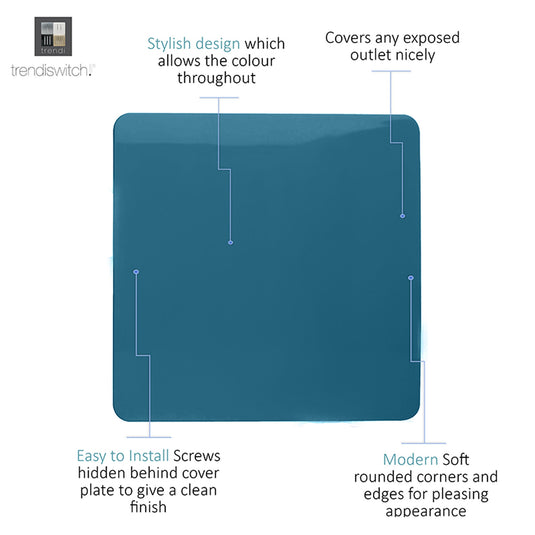 Trendi Switch ART-BLKOB, Artistic Modern 1 Gang Blanking Plate Ocean Blue Finish, BRITISH MADE, (25mm Back Box Required), 5yrs Warranty - 53697