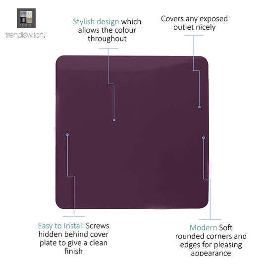 Trendi Switch ART-BLKPL, Artistic Modern 1 Gang Blanking Plate Plum Finish, BRITISH MADE, (25mm Back Box Required), 5yrs Warranty - 53700