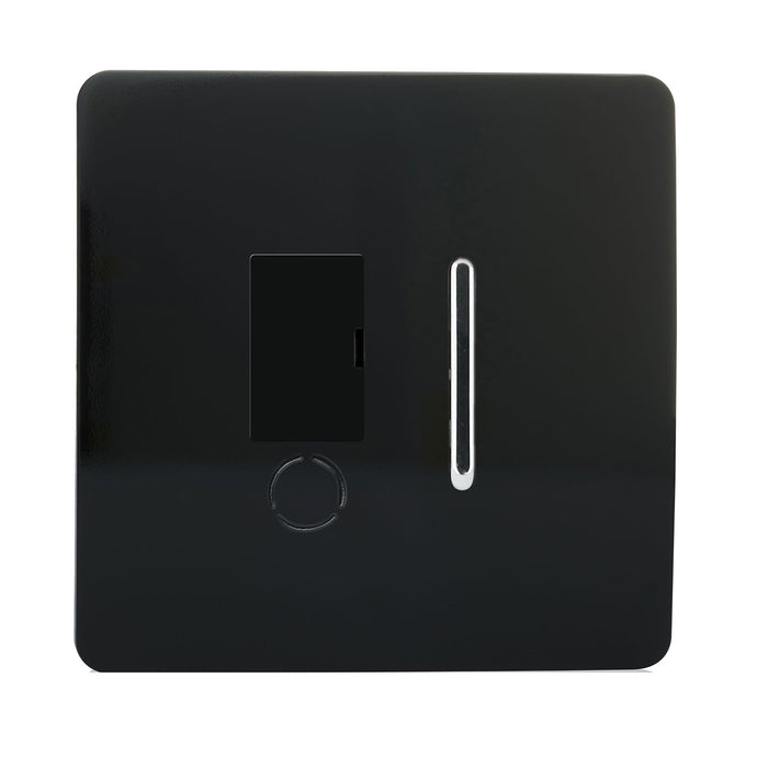 Trendi Switch ART-FSBK, Artistic Modern Switch Fused Spur 13A With Flex Outlet Gloss Black Finish, BRITISH MADE, (35mm Back Box Required), 5yrs Warranty - 22130