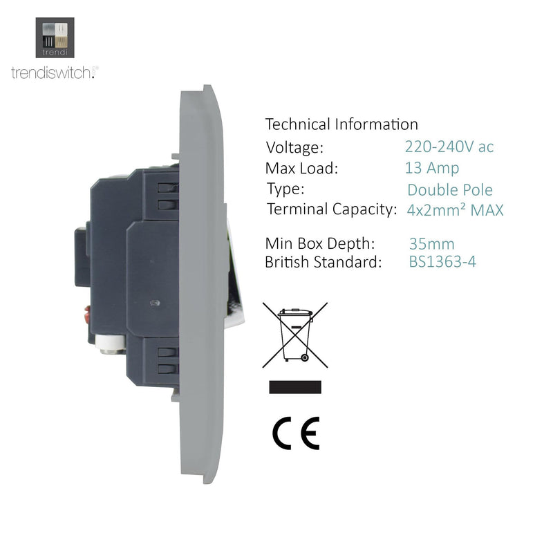 Load image into Gallery viewer, Trendi Switch ART-FSBS, Artistic Modern Switch Fused Spur 13A With Flex Outlet Brushed Steel Finish, BRITISH MADE, (35mm Back Box Required), 5yrs Warranty - 53726
