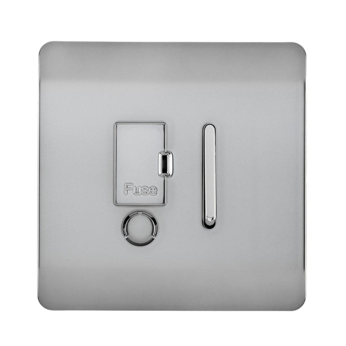 Trendi Switch ART-FSBS, Artistic Modern Switch Fused Spur 13A With Flex Outlet Brushed Steel Finish, BRITISH MADE, (35mm Back Box Required), 5yrs Warranty - 53726